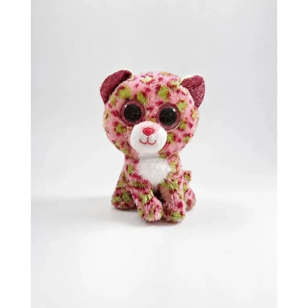 TY TySilk Luminary Pink Green Cat Plush Glitter Eyes 6 Inch
